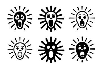 Fototapeta premium Diverse Jump Scare Logos. Jump scare. Set Logo of Jump scare: burst lines behind face. harmonious logo variations of the same emblematic concept, each with