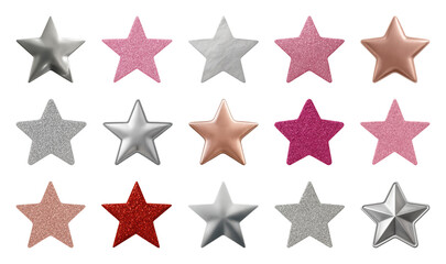 Fototapeta na wymiar PNG Colorful metallic glitter stars, element set on transparent background
