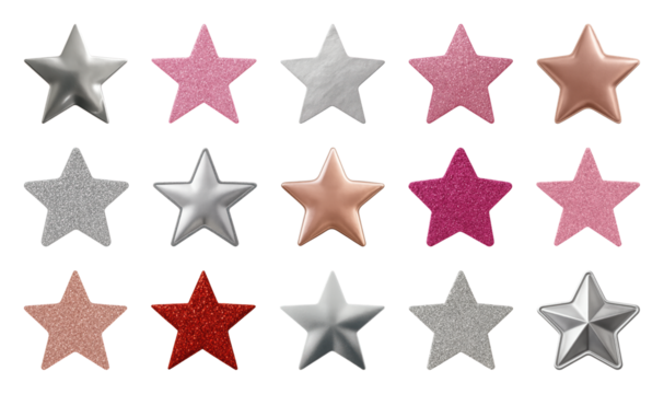PNG Colorful metallic glitter stars, element set on transparent background