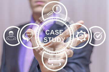 Case Study Education Business Concept. Business person using virtual touch screen presses the words CASE STUDY.