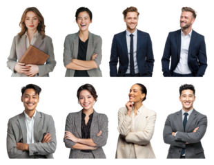 PNG Diverse professionals smiling confidently, element set on transparent background