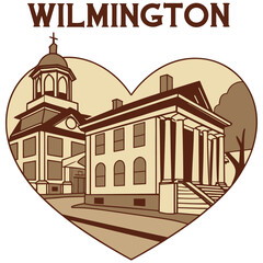 Wilmington Heart Emblem Featuring Historic Buildings and &ldquo;Where History Lives&rdquo; Motto