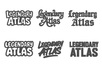 Obraz premium Atlas Lettering Variations. Legendary Atlas. Set lettering. harmonious lettering variations of the same emblematic concept (Funky cartoon-style lettering,