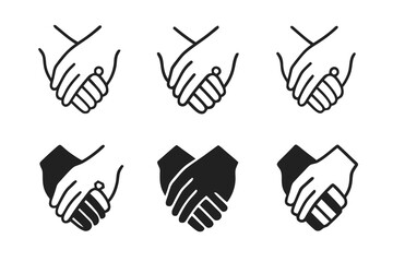 Obraz premium Engagement Icon Variations. Celebrating love through engagement parties. Set Logo of Celebrating love through engagement parties: Intertwined hands with ring.