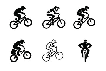 Fototapeta premium BMX Logo Variations. BMX riding. Set Logo of BMX riding: biker performing jump trick. harmonious logo variations of the same emblematic concept, each with