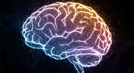 Abstract human brain made from glowing particles