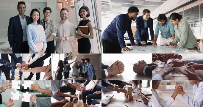 Workflow and communication of diverse businesspeople and colleagues, collage view