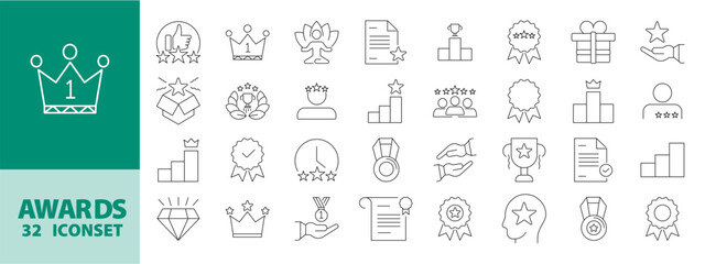 Victory Icons Pack – Line Style Medals, Trophies, Badges, Crowns, Certificates & Success Emblems