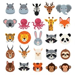 Fototapeta premium Cute Animal Faces Collection - Vector Illustration for Kids.