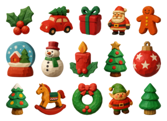 PNG Festive wooden Christmas decorations collection, transparent background