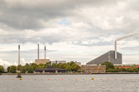 Power Plant Waste Treatment Plant in the Harbor of Copenhagen, Denmark on a Summer Day - Powered by Adobe