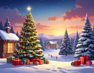 Christmas tree with cabins