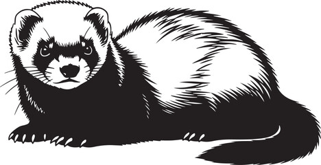 Obraz premium Detailed black and white line art drawing of a relaxed ferret showing its natural body shape and alert eyes