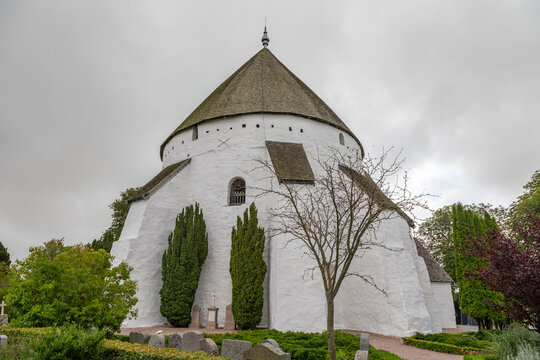 Unique Osterlars Kirke Medieval Round Church on the Island of Bornholm, Denmark, Europe 