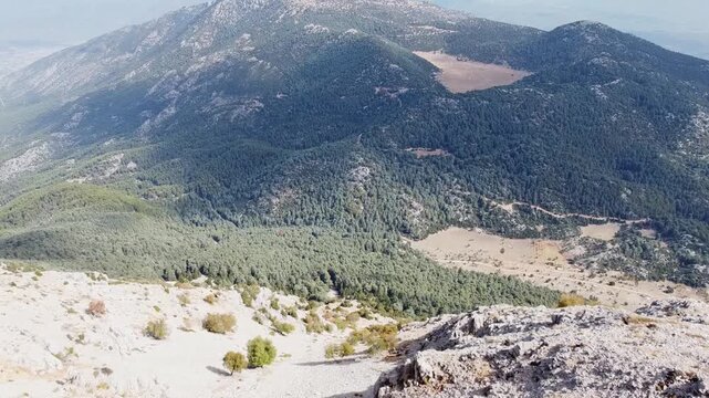 Panoramic Aerial View on Mediterranean Landscape from Famous Babadag Mountain, world-famous for paragliding flights, stunning landscapes, starting point of Lycian Way, hiking and cable-car. 