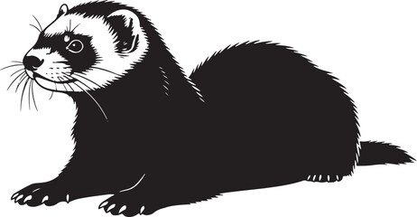 Adorable ferret lying down captured in striking black and white silhouette artistic render captivating pet portrait