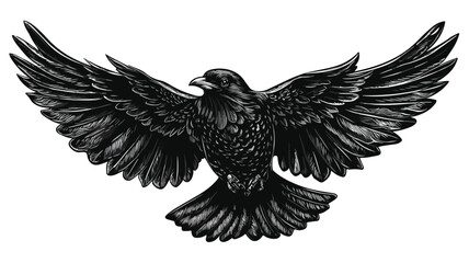 Fototapeta premium Elegant Black Bird with Black Wings in Monochrome