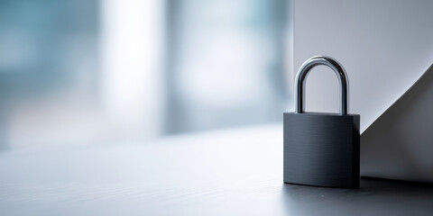 Fototapeta premium A padlock on a white surface with papers in the background, representing security and privacy concepts