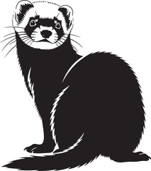 Adorable black footed ferret captured in a striking silhouette pose showing its full body and tail