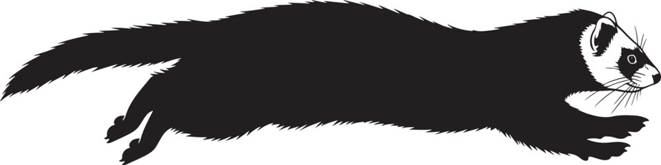 Silhouette of a black ferret in mid-stride capturing its dynamic movement and sleek form for a wildlife design element