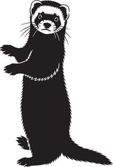 Playful ferret standing tall captured in a striking silhouette art style