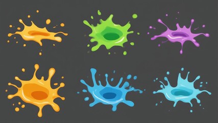 A set of 6 hand-drawn, cartoon liquid splashes. This seamless, looping pack with a dark background is perfect for fun motion graphics or transitions.