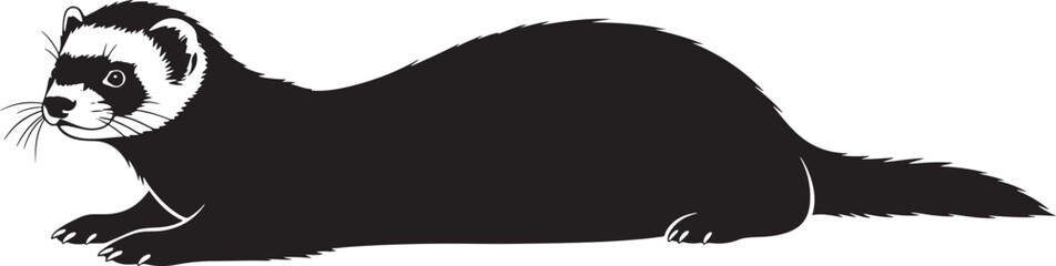 Silhouette of a black ferret lying down and relaxing cute domestic animal silhouette wildlife predator pose ready for action