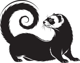 Artistic silhouette of a ferret with a swirling tail detailed outline for creative projects and animal art