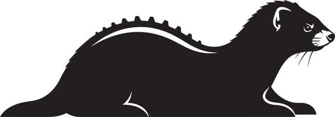 Silhouette of a ferret lying down showing its unique fur texture and alert posture