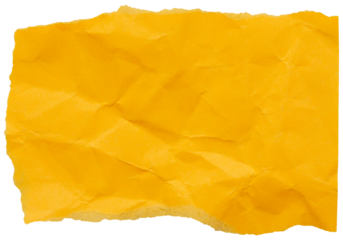 Scrap of honey yellow torn crumpled paper, isolated element to create bright collage