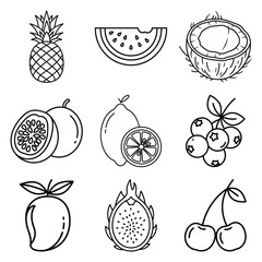 Line art of assorted tropical fruits perfect for illustrations