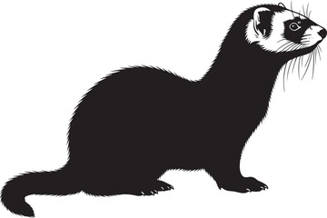 Fototapeta premium Cute ferret silhouette black and white profile view of a domestic ferret posing gracefully animal pet wild nature charm