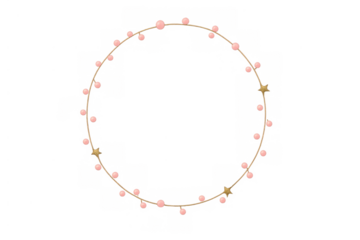 Festive celebration border with pink beads and golden stars forming a decorative circle frame