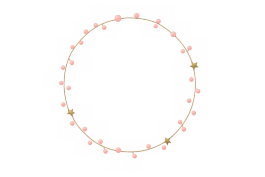 Festive celebration border with pink beads and golden stars forming a decorative circle frame - Powered by Adobe