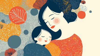 Tender Mother Embracing Baby Vector Illustration