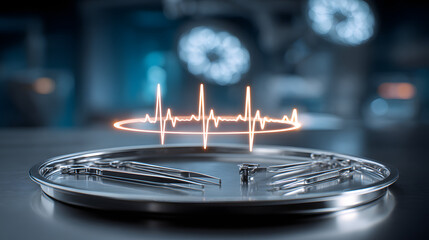Futuristic medical technology and heartbeat monitor in operating room