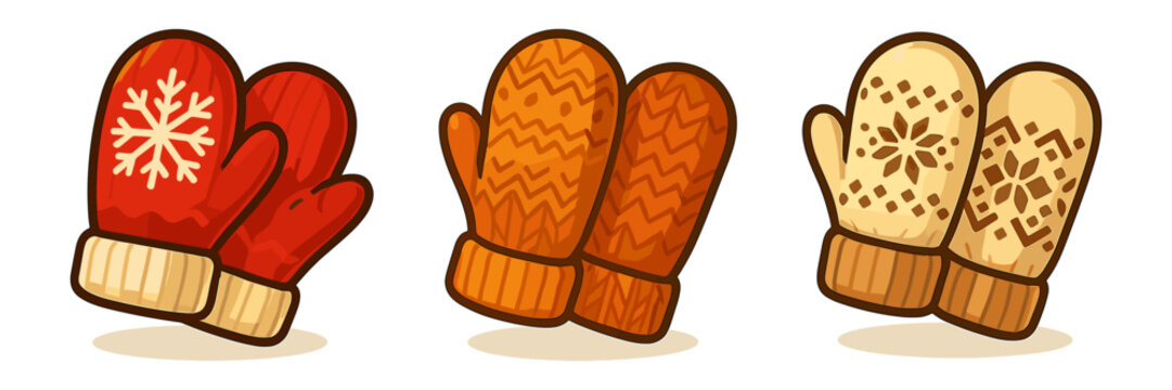 Winter mittens cartoon icons ,warm, snow, christmas, cozy, gloves