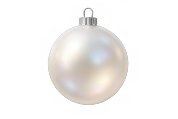 White christmas bauble decoration with pearl luster, shimmering festive ornament, transparent background