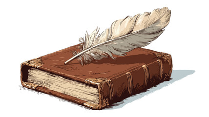 Vintage Closed Book with Quill Rested on Cover - Ideal for Writers and Authors
