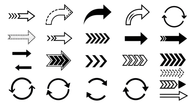 Dynamic arrow collection showcasing direction progress movement and cycles for modern design projects