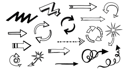 Dynamic hand drawn arrows and directional symbols for creative projects and modern infographics