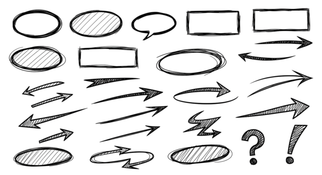Dynamic hand drawn arrows, shapes, and speech bubbles perfect for highlighting key points and ideas