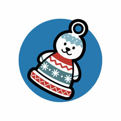Cute snowman ornament with winter patterns on blue background  