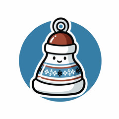 Cute cartoon bell ornament with a smiling face and festive design  