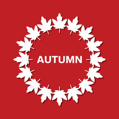 autumn circular maple leaf wreath on mustard red backdrop vector
