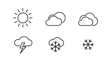Modern weather icons collection sun clouds lightning snowflake for forecasting apps and websites