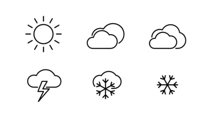 Modern weather icons collection sun clouds lightning snowflake for forecasting apps and websites