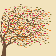 tree autumn tree vector artwork with branches leaves and bird