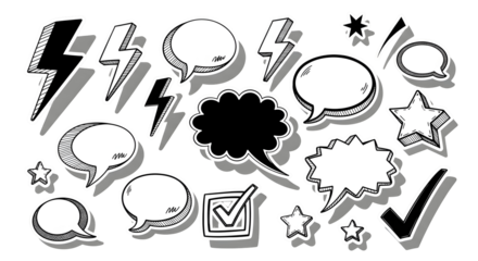 Dynamic speech bubbles, lightning bolts, and stars for impactful design projects and communication graphics