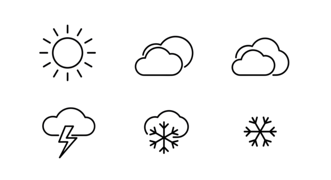 Modern weather icons collection sun clouds lightning snowflake for forecasting apps and websites